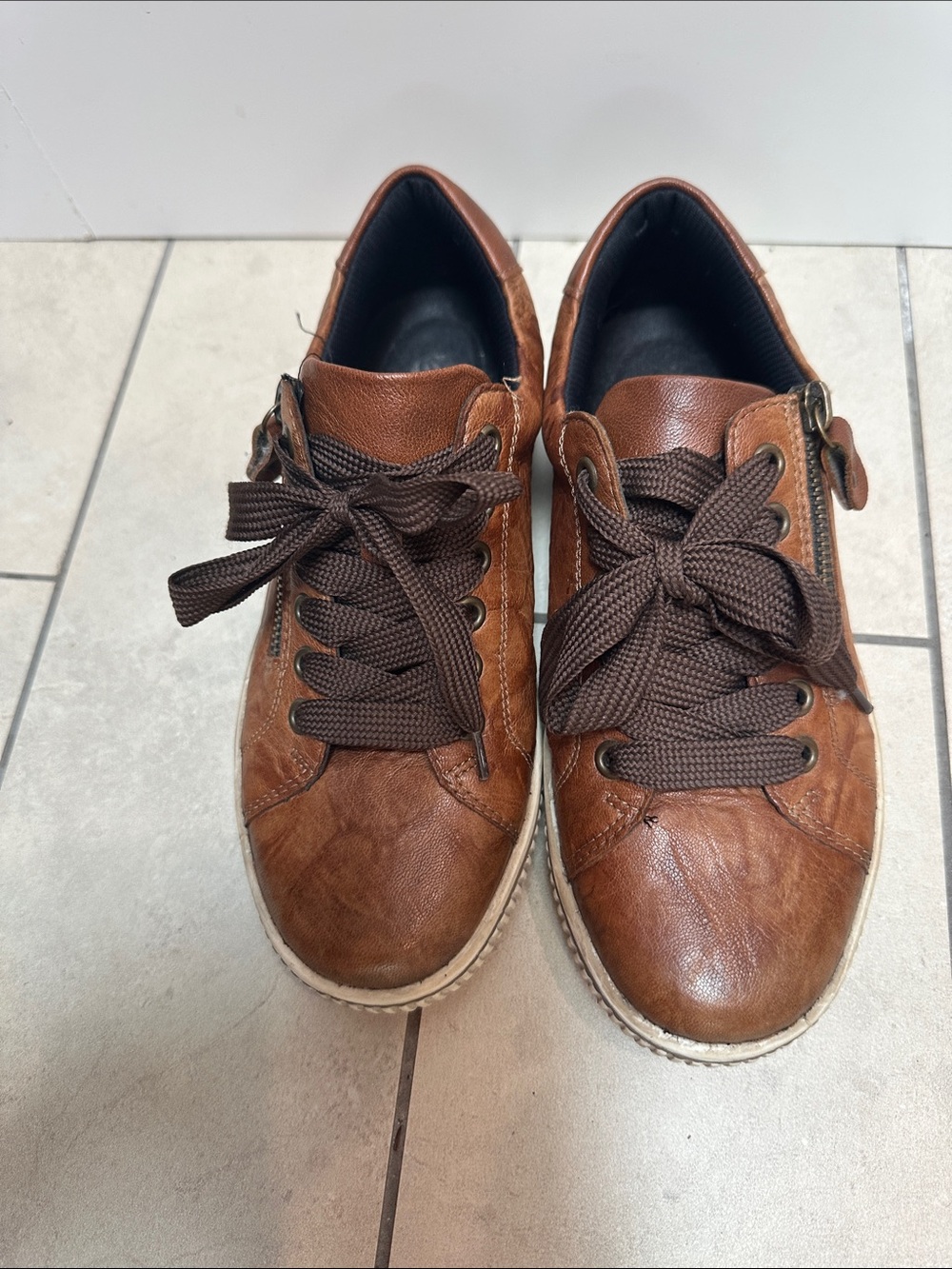 Remonte TEX Waterproof Leather Sneakers | Side Zip | Cognac | EU 36 / US 5.5–6